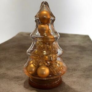 Glass Christmas tree canister with wood bottom Holiday Woodland Farmhouse